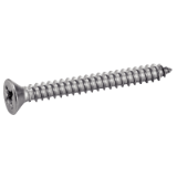 Reference 62408 - Raised countersunk head tapping screw form C cross recess pozidrive DIN 7982 - Stainless steel A2