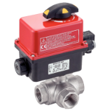 Modèle 50225 - 3 ways F/F/F ball valve with T bore (58217) with 180° 3 bearings IP66 electric actuator (50843)