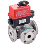 Modèle 50252 / 50253 - 3-way ball valve with flanges passage in L (58229) or T (58227) with electric actuator IP66 (50840)