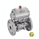 Modèle 50291 - ISO 3-piece ball valve with flanges (58259) with pneumatic stainless steel cylinder (50802)