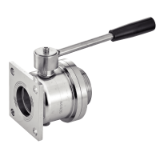 Model 64376 - Two ways ball valve, square flange with round holes / male end - Stainless steel 316L