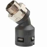 RQBK45DR-M plastic (PA) outer thread made of nickel plated brass, 45° bend connector quick type, IP68/IP69K