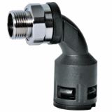 RQBK90DR-P - Plastic 90° bend connector, quicktype, turnable outer thread made of nickel-plated brass, acc. to DIN 40430