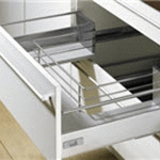 Pot and pan drawer with bottom cutout