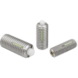 K0330 - Spring Plungers LONG-LOK, pin style, hexagon socket, stainless steel body and POM pin