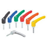 K1702 - Clamping lever plastic with external thread, steel parts blue passivated