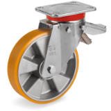 SRP/EP FR - "TR" polyurethane wheels, aluminium centre, swivel top plate bracket type "EP" with brake