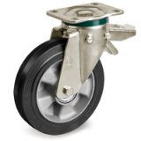 72 SRP/PT FR - "SIGMA ELASTIC" rubber wheels, aluminium centre, swivel top plate bracket type PT  with bracket