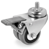 SRC/2R FR - Grey rubber paired wheels, polyamide centre with threadguards, swivel bracket with stem, front lock